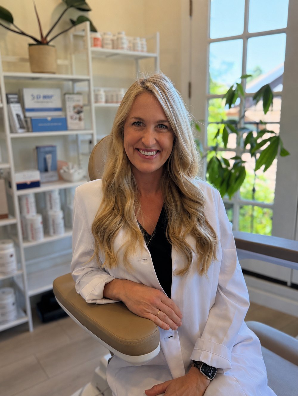 Ashley Shaw, FNP-BC, founder of Solveris Health and Longevity, in her office